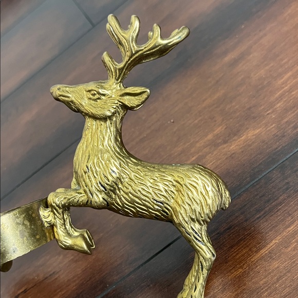 Vintage Mid Century Brass 3 Reindeer Pillar Candle Holder - Picture 8 of 12